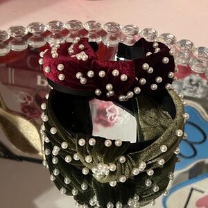 Elegant Pearl-Embellished Headbands - Burgundy and Olive